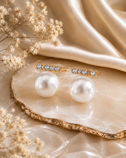 Pearl and Cubic Zirconia Earrings in 925 Silver with 18k Gold Plating