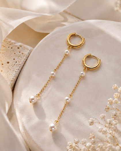 18k Gold-Plated and 925 Silver Pearl Drop Earrings