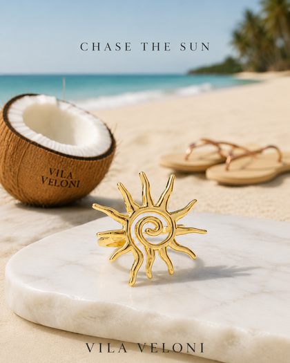 Ring - Sun & Key, 18k Gold Plated