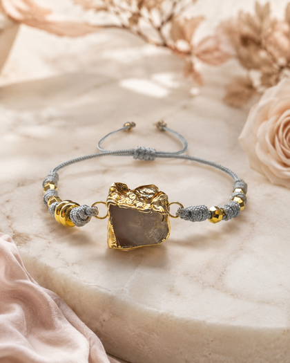 Metallic Grey Cord Bracelet with Stone