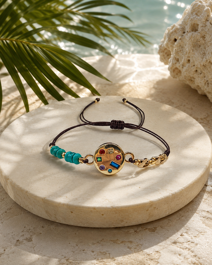 Black Cord and Turquoise Crystal Bracelet