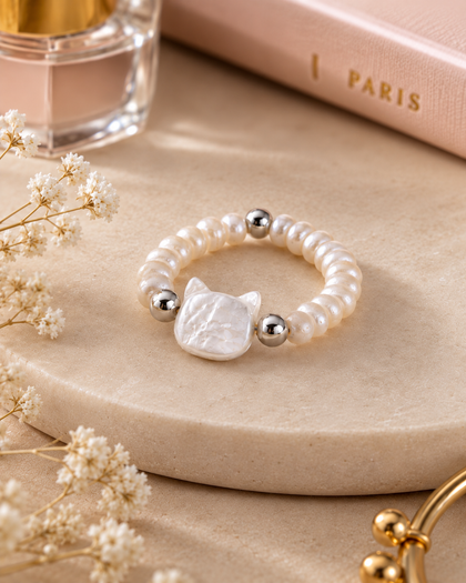 Cat Ring with Pearls in 915 Silver