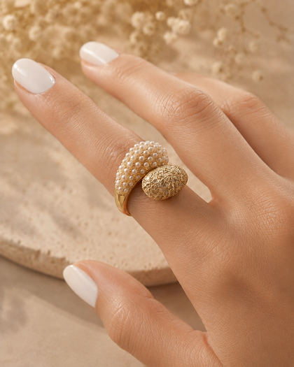 Teardrop-Style Ring with Pearls and Cubic Zirconia