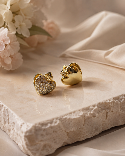 Heart Earrings with Cubic Zirconia-18k gold plating