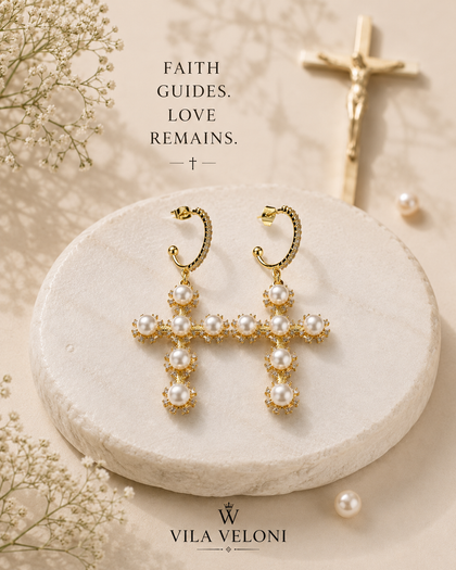 Cross Pearl Earrings