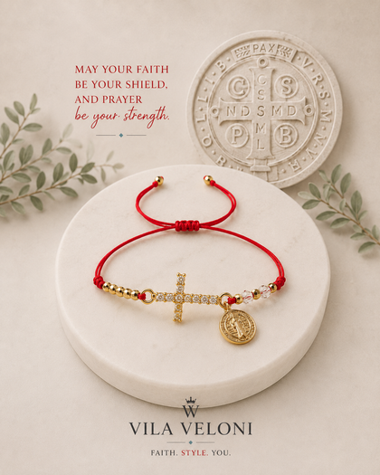 Red Bracelet with Cross and Saint Benedict