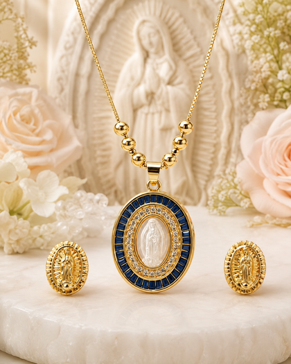 Virgin Mary Necklace and Earrings Set