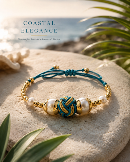 Thread and Pearl Bracelet - Knot, 18k Gold Plated, Adjustable