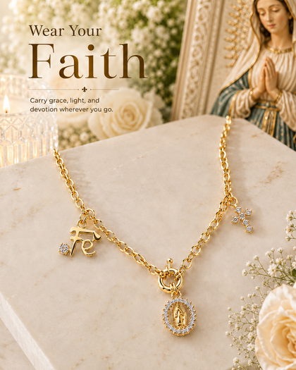 Faith Necklace with Cross and the Virgin
