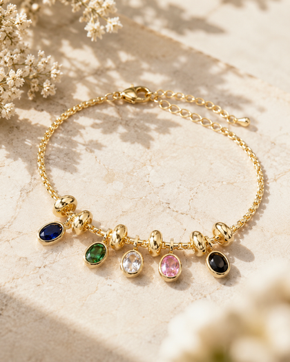 Charm Bracelet - Colorful Cubic Zirconia Pendant, 18k Gold Plated