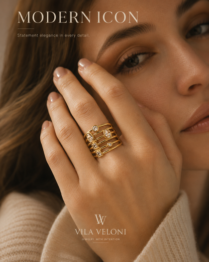 Multi-Band Ring with Cubic Zirconia