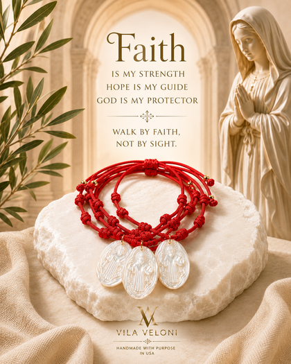 Red Cord Shell Saint Benedict Bracelet - Saint Benedict Charm, Knotted Red Cord, Adjustable Made USA