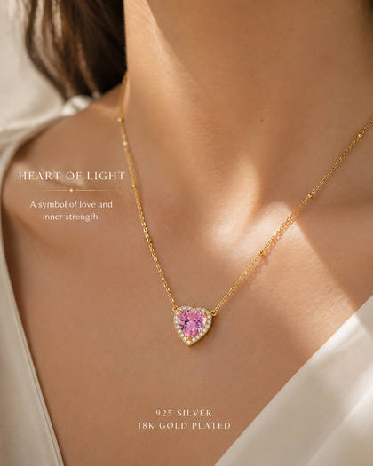 925 Silver and 18k Gold-Plated Necklace with Pink Zirconia Heart Pendant