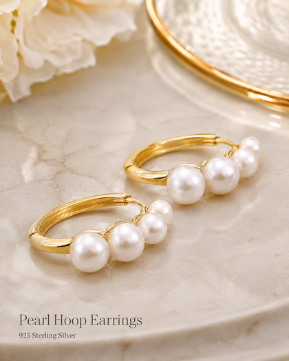 925 Silver and 18k Gold-Plated Pearl Hoop Earrings