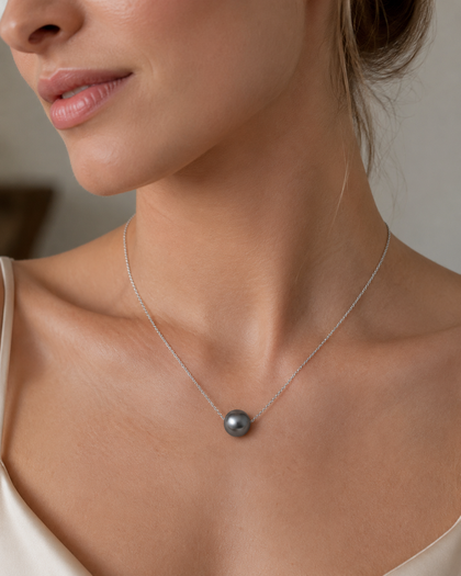 Grey Pearl Necklace in 925 Silver with 18k Gold Plating