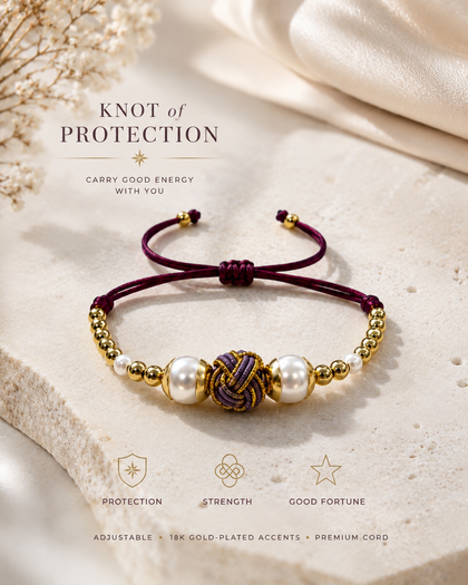 Golden Knot Bracelet - Pearls and Gold Beads, Adjustable Wine Cord Made USA