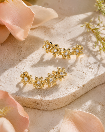 Flower Earcuff in Brass and 18k Gold Plated
