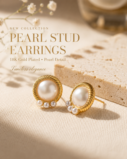 Circular Earrings with Pearl in 925 Silver and 18k Gold Plating