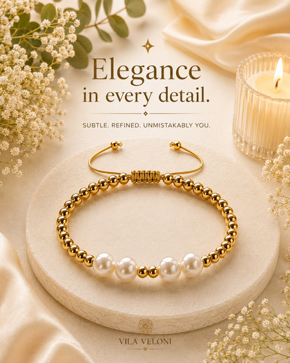Beaded Bracelet - Pearl Accents, Adjustable