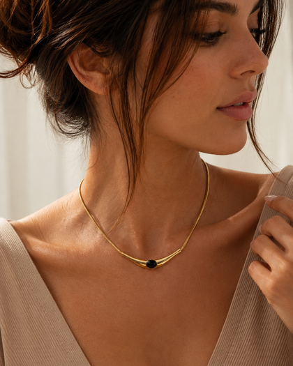 Black Necklace 18k Gold Plated 925 Sterling Silver with Crystal