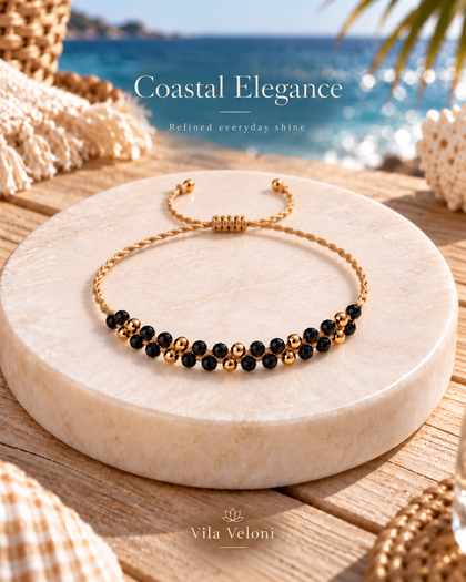 Black Crystal and Bead Cord Bracelet