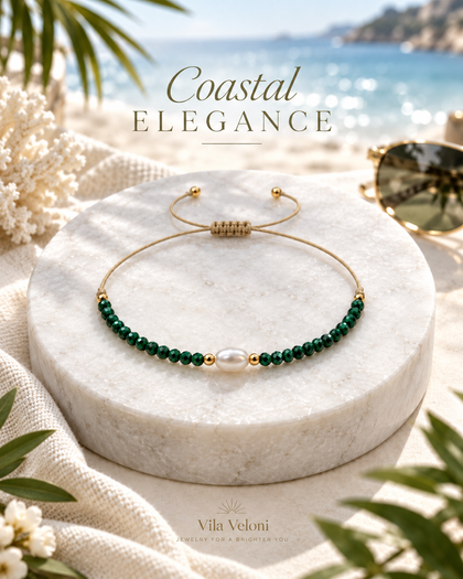 Green Crystal Bracelet with Oval Pearl