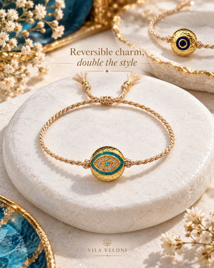 925 Silver-Adjustable Reversible Evil Eye Bracelet