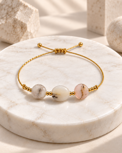 Adjustable Bracelet with Cream-Colored Semiprecious Stones