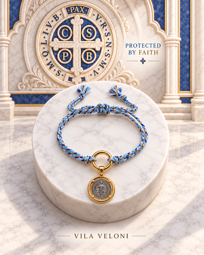 Blue Woven Bracelet with Saint Benedict Medal