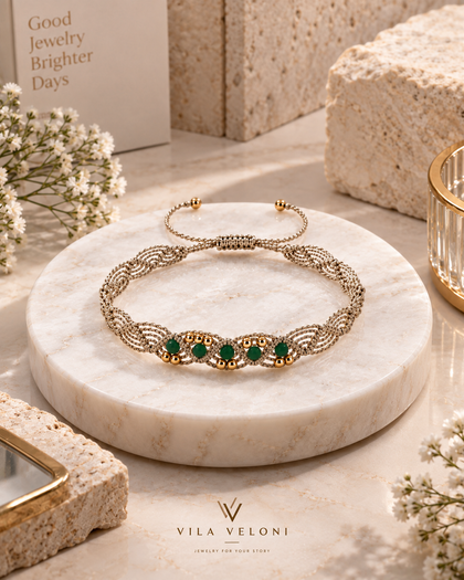 Interwoven Bracelet with Green Crystals