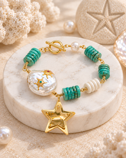 Beaded Bracelet - Star, 18k Gold Plated, Adjustable