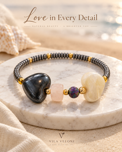Crystal Bracelet - Heart Charms, 18k Gold Plated, Adjustable