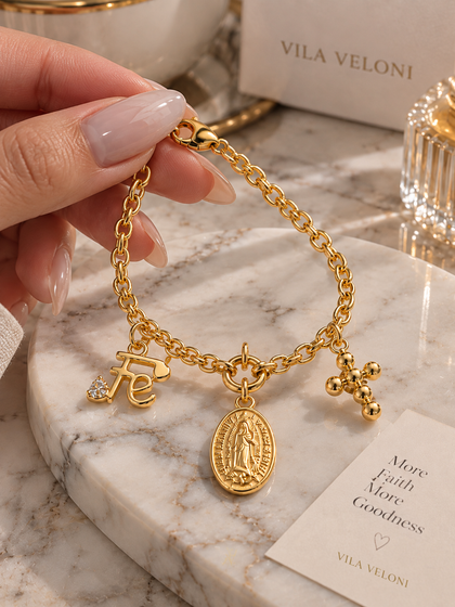 Bracelet - Virgin Mary & Cross, 18k Gold Plated