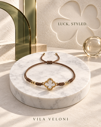 Brown Bracelet with Zirconia Clover