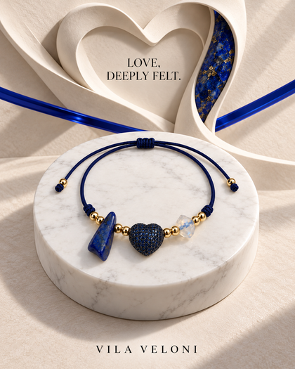 Royal Blue Bracelet with Semiprecious Stone and Heart
