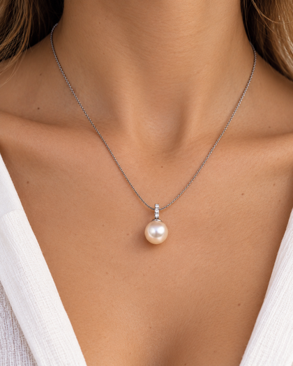 Necklace - Pearl & Cubic Zirconia, Sterling Silver