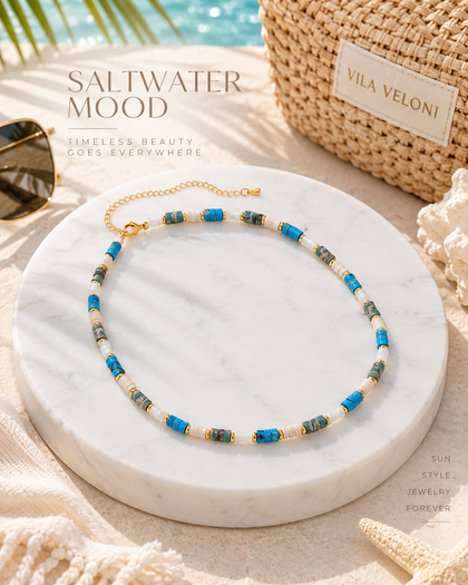 Turquoise & Crystal Beaded Necklace