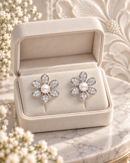 Earrings - Flower, Sterling Silver