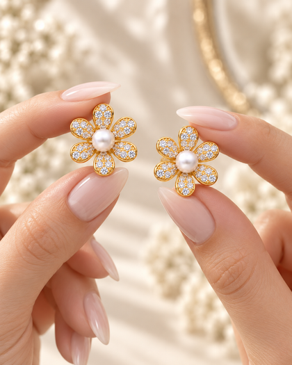 Earrings - Flower, 18k Gold-Plated Sterling Silver