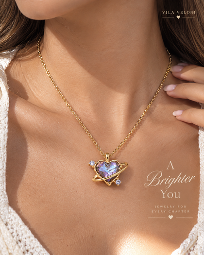 Necklace with amethyst heart and cubic zirconia in 925 silver and 18k gold plating