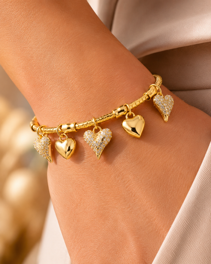 Heart Charm Bracelet - Heart Charms, 18k Gold Plated Brass