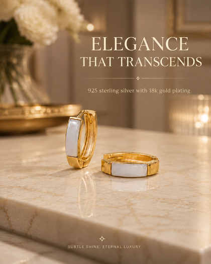 White Inlay Huggie Earrings in 925 Sterling Silver with 18K Gold Plating