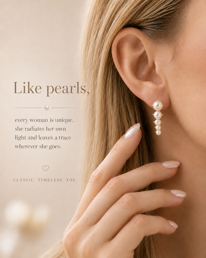 18K Gold Plated 925 Sterling Silver Cascading Four-Pearl Drop Earrings