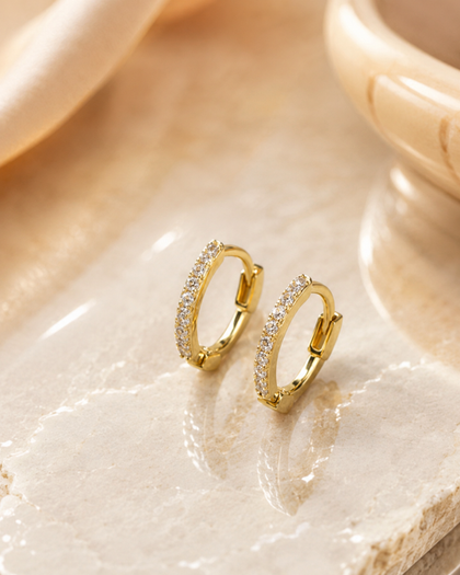 Slim Pavé Huggie Earrings in 925 Sterling Silver with 18K Gold Plating