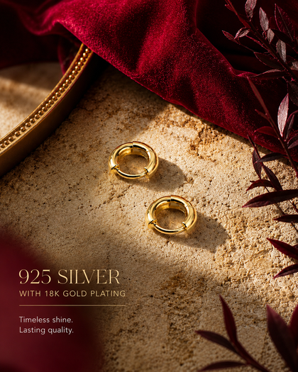 Polished Chunky Huggie Earrings in 925 Sterling Silver with 18K Gold Plating