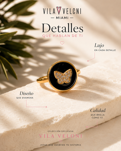 Butterfly Transformation Ring - Midnight Black, Brass with Gold Plating
