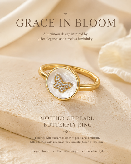 Butterfly Transformation Ring - Pearl Ivory, Brass with Gold Plating