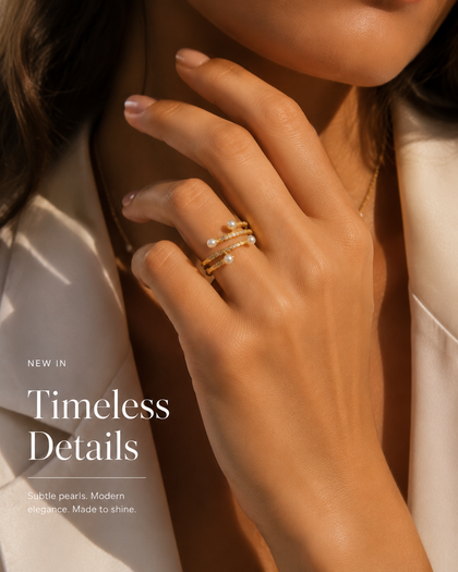 Double Pearl Crossover Ring in 925 Sterling Silver with 18K Gold Plating