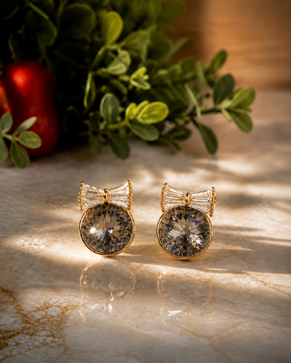 Celeste Bow Crystal Earrings - Brass