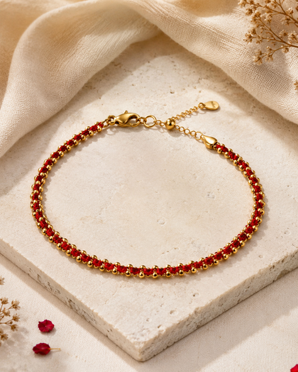 Golden Red Thread Bracelet - Sterling Silver with 18K Gold Plating, Adjustable